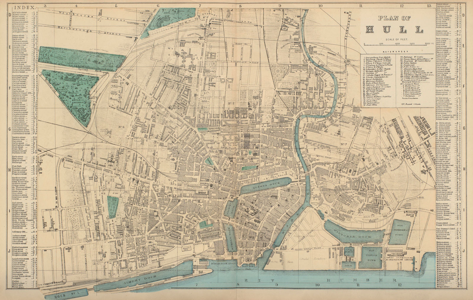 HULL Kingston Upon Hull antique town city plan by GW BACON Yorkshire 1883 map
